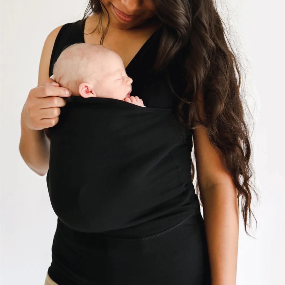 Black Babywearing Wrap Carrier - Comfortable Hands-Free Support